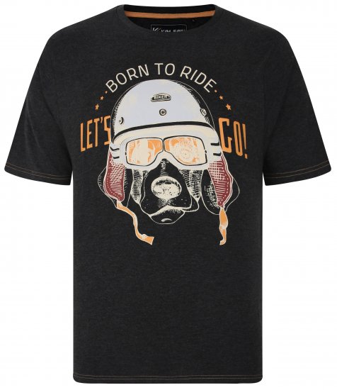 Kam Jeans 5731 Born To Ride Print T-Shirt CHARCOAL MARL - Koszulki - T-shirty meskie Duże Rozmiary - 2XL-14XL