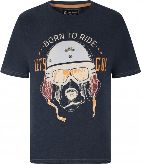 Kam Jeans 5731 Born To Ride Print T-Shirt INDIGO MARL - Koszulki - T-shirty meskie Duże Rozmiary - 2XL-14XL