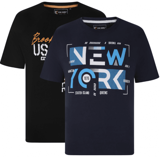 Kam Jeans 5736 NY Print T-Shirts 2-Pack - Koszulki - T-shirty meskie Duże Rozmiary - 2XL-14XL