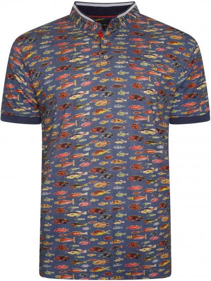 Kam Jeans 5743 Fish Print Jersey Grandad Top Indigo - Koszulki polo - Koszulki Polo 2XL-8XL