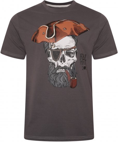 Kam Jeans 5752 Real Pirates Print T-Shirt Charcoal - Koszulki - T-shirty meskie Duże Rozmiary - 2XL-14XL