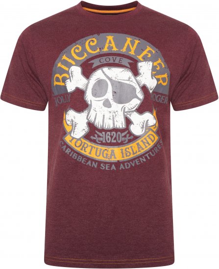 Kam Jeans 5753 Buccaneer Print T-Shirt BURGUNDY MARL - Koszulki - T-shirty meskie Duże Rozmiary - 2XL-14XL
