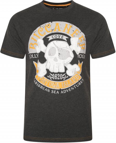 Kam Jeans 5753 Buccaneer Print T-Shirt Charcoal Marl - Koszulki - T-shirty meskie Duże Rozmiary - 2XL-14XL
