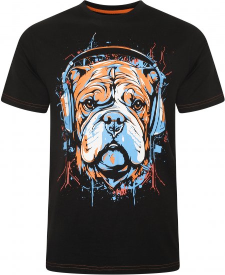 Kam Jeans 5754 Dog Headphones Print T-Shirt Black - Koszulki - T-shirty meskie Duże Rozmiary - 2XL-14XL