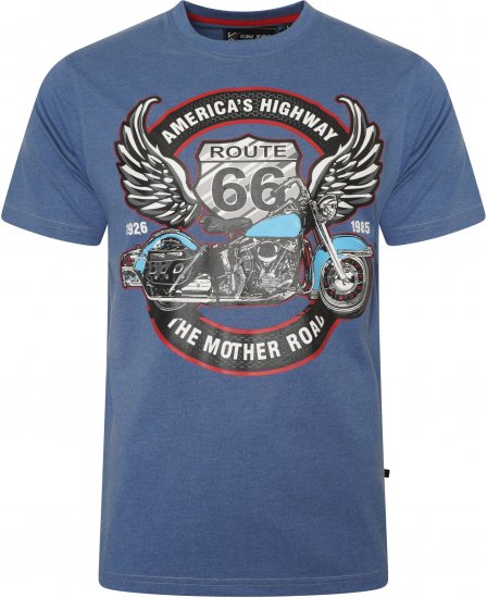 Kam Jeans 5755 Route 66 Motorbike Print T-Shirt Blue Marl - Koszulki - T-shirty meskie Duże Rozmiary - 2XL-14XL