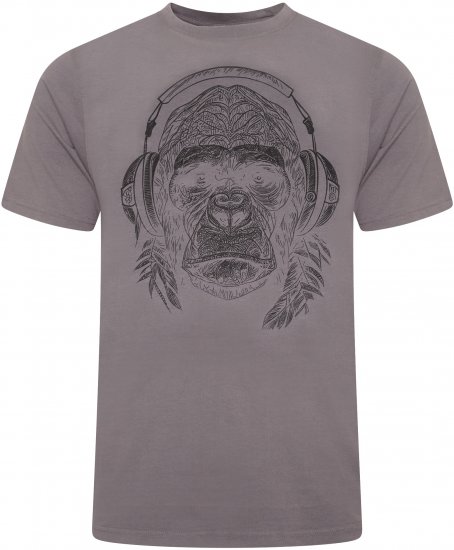 Kam Jeans 5759 Stencil Gorilla Print T-Shirt Slate Grey - Koszulki - T-shirty meskie Duże Rozmiary - 2XL-14XL