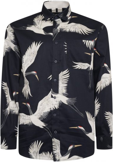 Kam Jeans 6059 LS Bird Print Shirt Navy - Koszule - Koszule 2XL-10XL