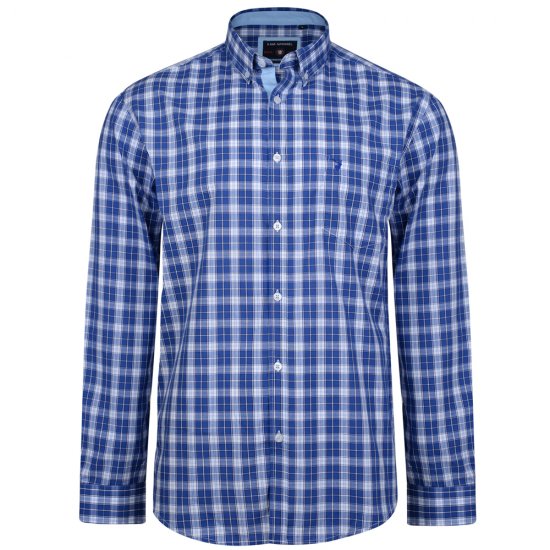 Kam Jeans 6155 Long Sleeve Check Shirt Blue - Koszule - Koszule 2XL-10XL