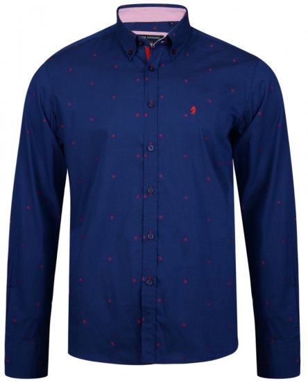Kam Jeans 6160 Long Sleeve Dobby Print Shirt Twilight Blue - Koszule - Koszule 2XL-10XL