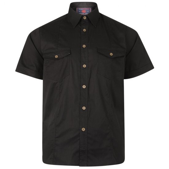 Kam Jeans Retro Short Sleeve Stretch Shirt Black - Koszule - Koszule 2XL-10XL