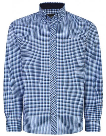Kam Jeans 6219 LS Mini Gingham Check Shirt Navy - Koszule - Koszule 2XL-10XL
