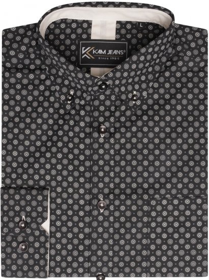 Kam Jeans 6296 Long Sleeve All Over Geo Print Shirt Black - Koszule - Koszule 2XL-10XL