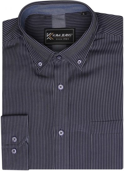 Kam Jeans 6300 Long Sleeve Dobby Stripe Shirt Dark Grey - Koszule - Koszule 2XL-10XL