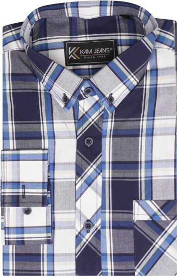 Kam Jeans 6301 LS Casual Check Shirt Navy - Koszule - Koszule 2XL-10XL