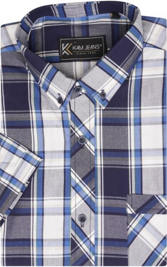 Kam Jeans 6301 SS Casual Check Shirt Navy - Koszule - Koszule 2XL-10XL
