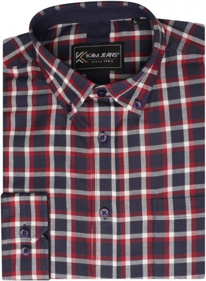 Kam Jeans 6303 Long Sleeve Casual Check Shirt Navy - Koszule - Koszule 2XL-10XL