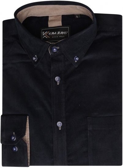 Kam Jeans 6304 Long Sleeve Fine Cotton Cordurouy Shirt Navy - Koszule - Koszule 2XL-10XL