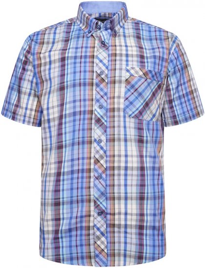 Kam Jeans 6315 Casual Check Short Sleeve Shirt Sky Blue - Koszule - Koszule 2XL-10XL