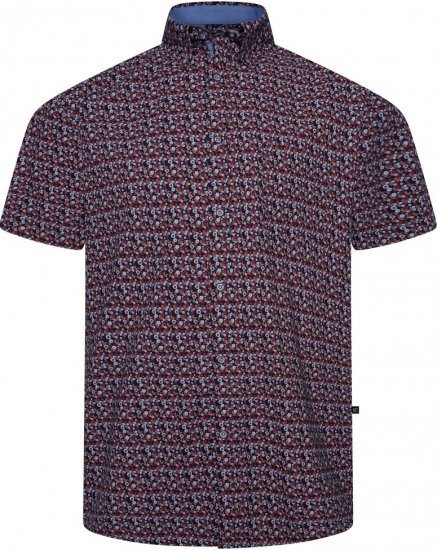 Kam Jeans 6326 Mini Floral Print Short Sleeve Shirt Navy - Koszule - Koszule 2XL-10XL