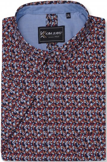 Kam Jeans 6326 Mini Floral Print Short Sleeve Shirt Navy - Koszule - Koszule 2XL-10XL