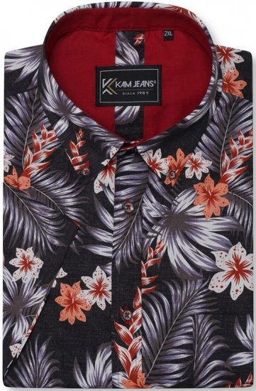 Kam Jeans 6330 AOP Floral Print Short Sleeve Shirt Navy - Koszule - Koszule 2XL-10XL