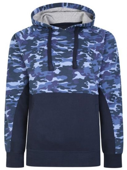 Kam Jeans 7036B Camo Pannelled Over The Head Hoody Navy - Bluzy & bluzy z kapturem - Bluzy & Bluzy z kapturem 2XL-12XL