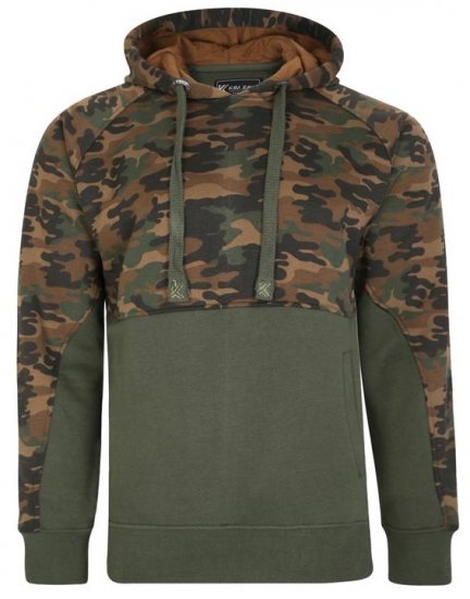 Kam Jeans 7036B Camo Pannelled Over The Head Hoody Khaki - Bluzy & bluzy z kapturem - Bluzy & Bluzy z kapturem 2XL-12XL