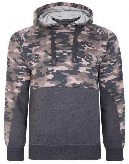 Kam Jeans 7036B Camo Pannelled Over The Head Hoody Charcoal - Bluzy & bluzy z kapturem - Bluzy & Bluzy z kapturem 2XL-12XL