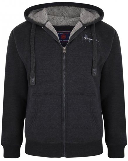 Kam Jeans 7038 Sherpa Lined Hoodie Charcoal - Bluzy & bluzy z kapturem - Bluzy & Bluzy z kapturem 2XL-12XL