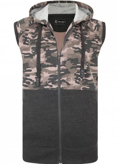 Kam Jeans 7039 Camo Panelled Vest Charcoal - Bluzy & bluzy z kapturem - Bluzy & Bluzy z kapturem 2XL-12XL