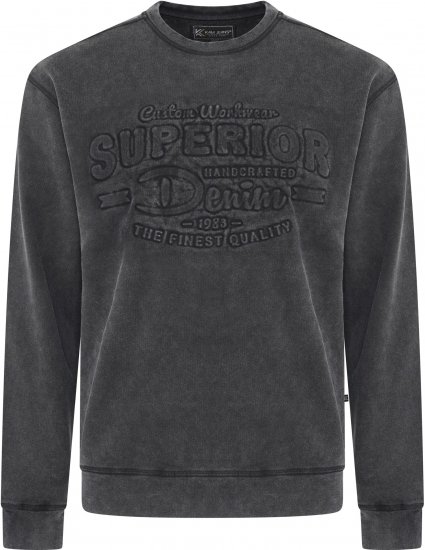 Kam Jeans 7065 Crew Neck Washed Embossed Sweatshirt Black TALL SIZES - ODZIEŻ MĘSKA MT-6XLT - WYSOKIE-rozmiary