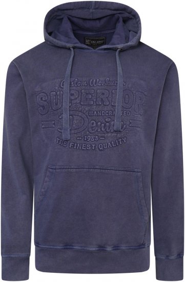 Kam Jeans 7066 Over Head Washed Embossed Hoody Blue - Bluzy & bluzy z kapturem - Bluzy & Bluzy z kapturem 2XL-12XL