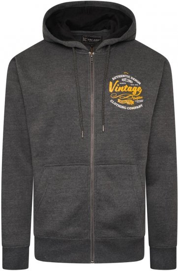 Kam Jeans 7073 Zip Thru Vintage EMB Hoody Charcoal - Bluzy & bluzy z kapturem - Bluzy & Bluzy z kapturem 2XL-12XL