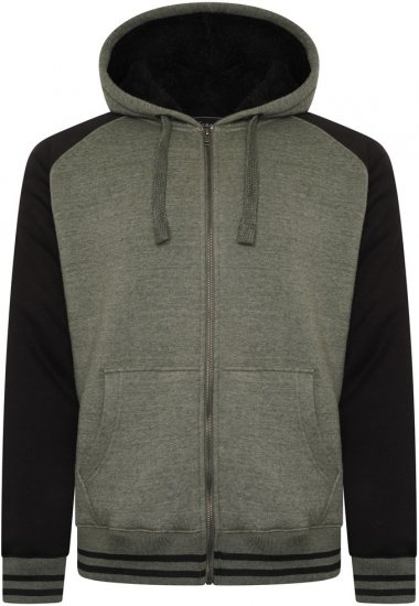 Kam Jeans 7075 Raglan Zip Thru Sherpa Hoodie Black/Khaki - Bluzy & bluzy z kapturem - Bluzy & Bluzy z kapturem 2XL-12XL