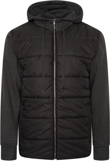 Kam Jeans KV135 Quilted Zip Thru Hoody with Padded Body & Jersey Sleeves Black - Kurtki Męskie Duże Rozmiary - Kurtki Duże rozmiary 2XL-8XL