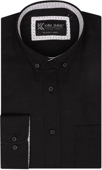 Kam Jeans P020 Premium Long sleeve Oxford Shirt Black - Koszule - Koszule 2XL-10XL