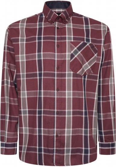 Kam Jeans P038 LS Premium Cotton Check Shirt Wine - Koszule - Koszule 2XL-10XL