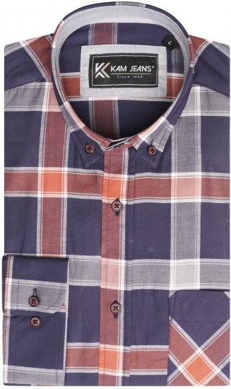 Kam Jeans P038 LS Premium Cotton Check Shirt Navy - Koszule - Koszule 2XL-10XL
