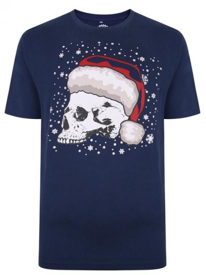 Kam Jeans X008 Santa Skull Print T-Shirt Navy - Koszulki - T-shirty meskie Duże Rozmiary - 2XL-14XL