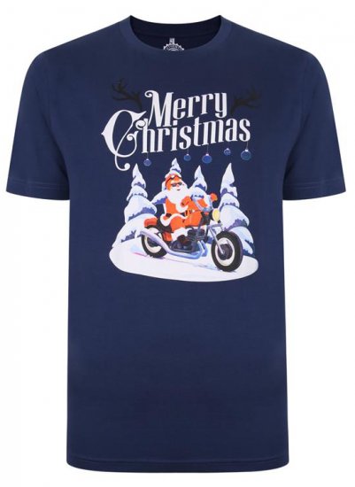 Kam Jeans X009 Santa Biker Print T-Shirt Navy - Koszulki - T-shirty meskie Duże Rozmiary - 2XL-14XL
