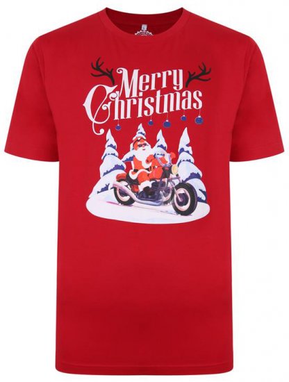 Kam Jeans X009 Santa Biker Print T-Shirt Red - Koszulki - T-shirty meskie Duże Rozmiary - 2XL-14XL