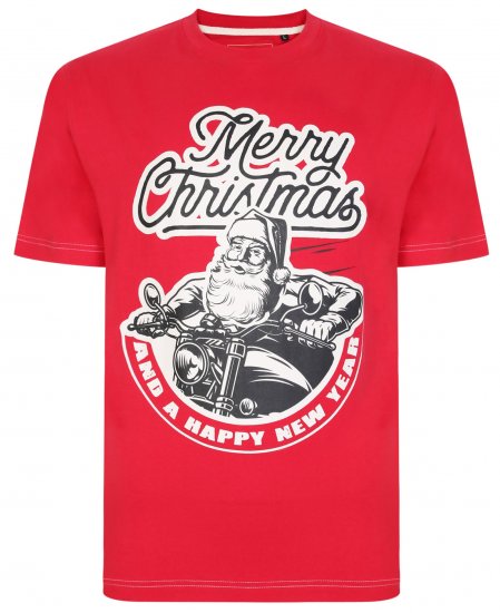 Kam Jeans X016 Santa Biker Print Tee Red - Koszulki - T-shirty meskie Duże Rozmiary - 2XL-14XL