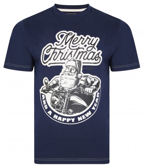 Kam Jeans X016 Santa Biker Print Tee Navy - Koszulki - T-shirty meskie Duże Rozmiary - 2XL-14XL