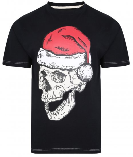 Kam Jeans X017 Santa Skull Print Tee Black - Koszulki - T-shirty meskie Duże Rozmiary - 2XL-14XL