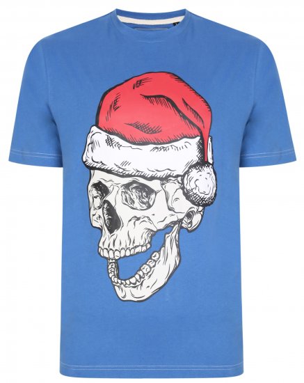 Kam Jeans X017 Santa Skull Print Tee Blue - Koszulki - T-shirty meskie Duże Rozmiary - 2XL-14XL