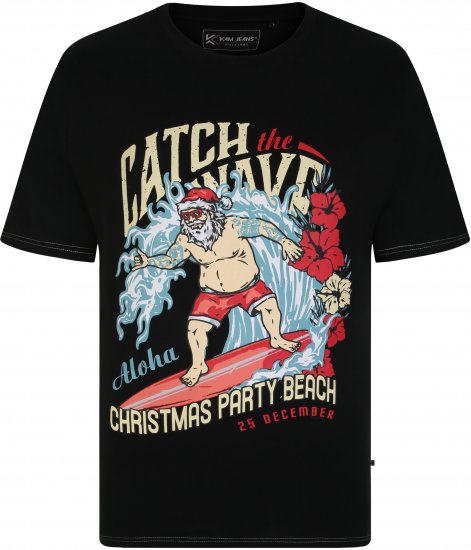 KBS X020 Catch The Waves Xmas Print T-Shirt Black - Koszulki - T-shirty meskie Duże Rozmiary - 2XL-14XL