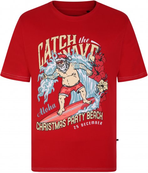 KBS X020 Catch The Waves Xmas Print T-Shirt Red - Koszulki - T-shirty meskie Duże Rozmiary - 2XL-14XL