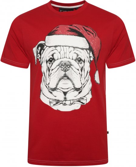 Kam Jeans X027 Bulldog Santa Xmas Print T-Shirt Red - Koszulki - T-shirty meskie Duże Rozmiary - 2XL-14XL