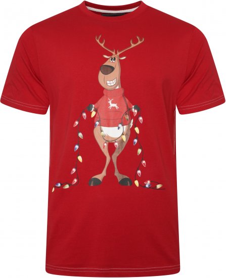 Kam Jeans X028 Rudolph Print T-Shirt Red - Koszulki - T-shirty meskie Duże Rozmiary - 2XL-14XL