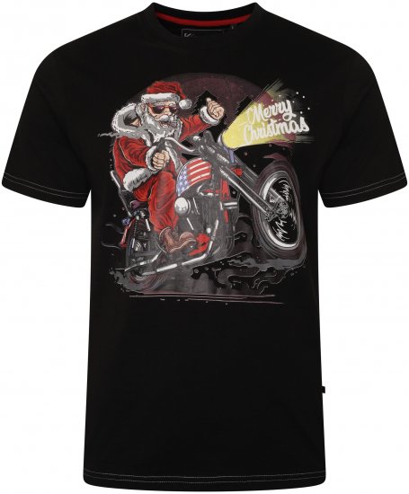 Kam Jeans X030 Santa Biker Print T-Shirt Black - Koszulki - T-shirty meskie Duże Rozmiary - 2XL-14XL